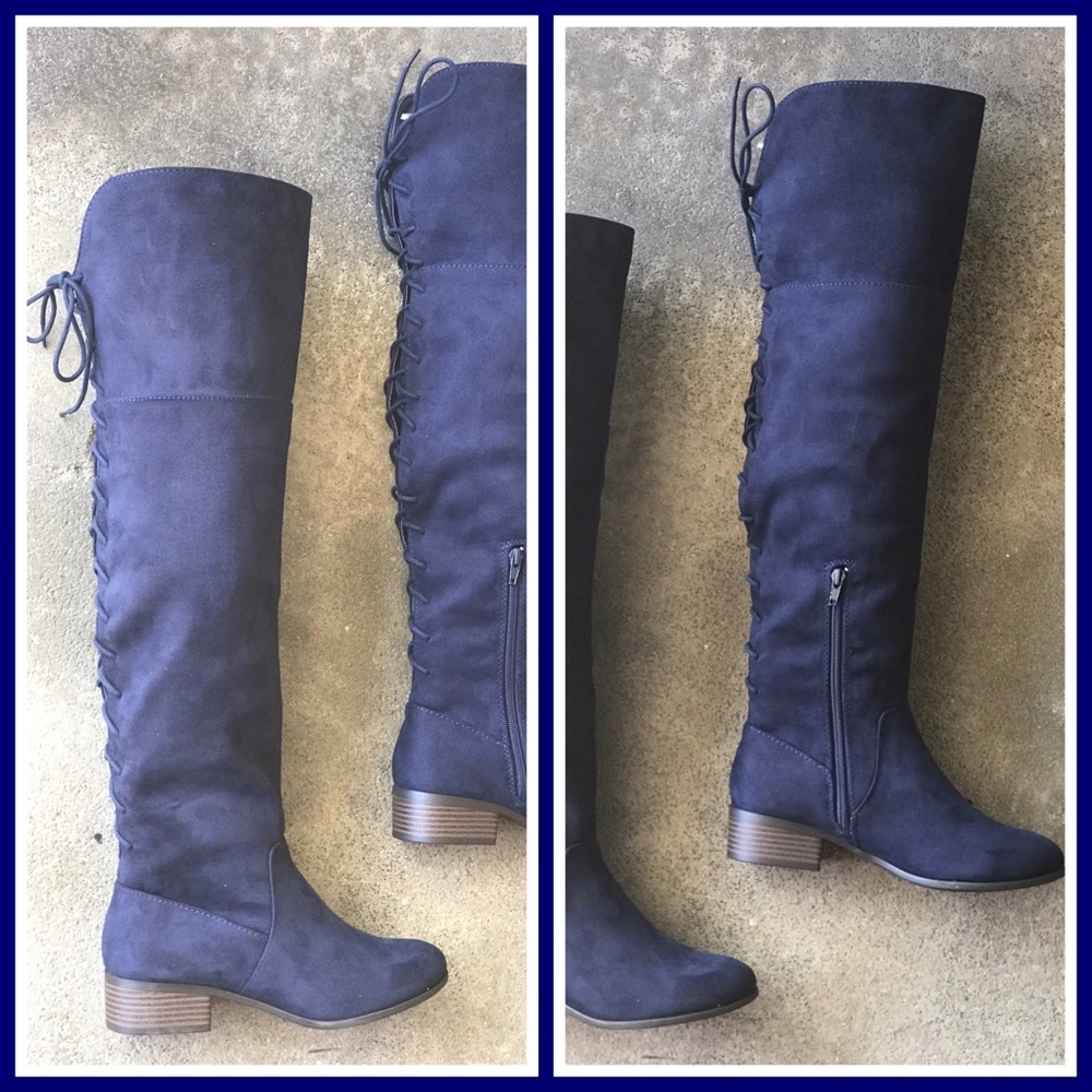 Soda Riding Faux Suede Navy Blue Lace Up BOOTS 5.5 - Picture 3 of 8